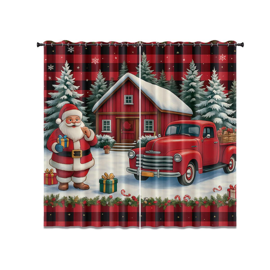 Set aus 2 verdunkelnden Weihnachts-Vorhängen mit Weihnachtsmann-Motiv in Multicolor, Polyester, B: 100 cm, H: 70 cm - Bild 5