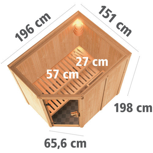 Karibu Sauna Wenden für 3 Personen mit 3,6 kW Saunaofen und externer Steuerung, beige, B/T/H: 196 x 198 x 151 cm - Bild 2
