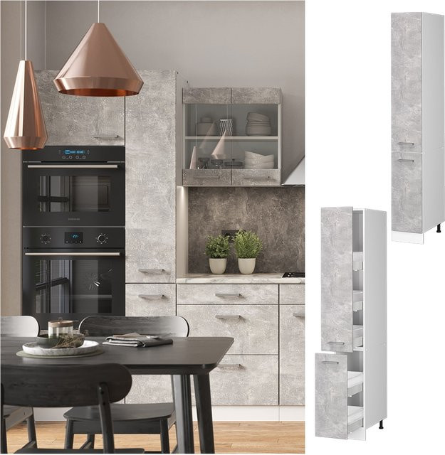 Vicco Apothekerhochschrank R-Line Küchenschrank Weiß Beton Breite: 30 cm, Tiefe: 30 cm, Höhe: 48,54 cm - Bild 1