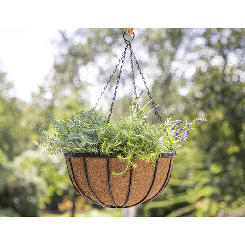 Siena Garden Hängeampel aus Stahl mit Kokoseinlage in Schwarz und Braun, Durchmesser: 35 cm - Bild 2