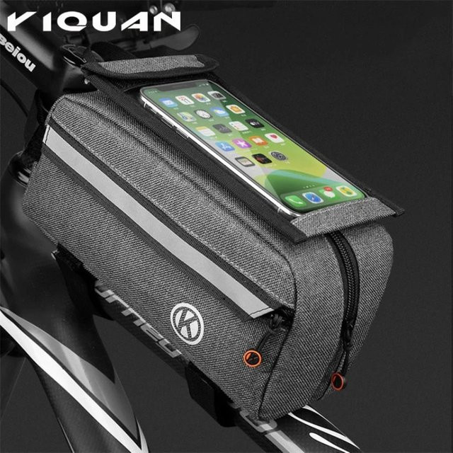 Wasserdichte Fahrrad Oberrohrtasche mit Touchscreen-Funktion für dein Smartphone in Grau - Bild 1