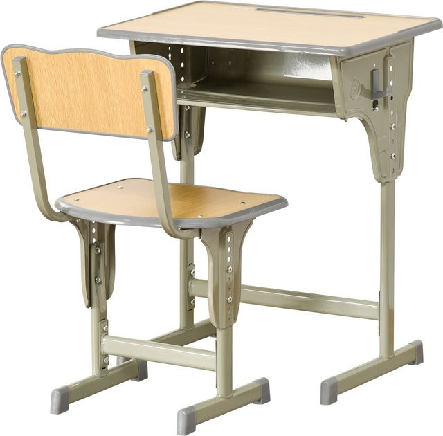 HOMCOM Kinder-Schreibtisch Set im Vintage-Schulbank-Stil mit verstellbarem Stuhl, Farbe Khaki und helle Holzoptik, inklusive Aufbewahrungsmöglichkeiten für Stifte und Taschen - Bild 1