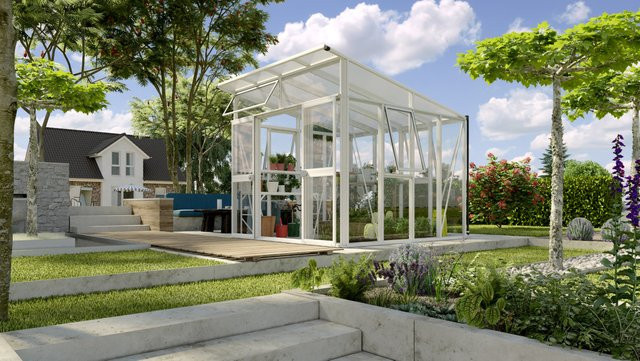 Vitavia Gewächshaus Aphrodite 7800 in Weiß mit 7,8 m² Fläche, 3 mm ESG-Glas und 10 mm HKP-Dach - Bild 1