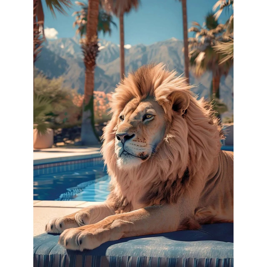 Art Universe Glasbild Tropical Lion in Blau und Multicolour, Breite: 60 cm, Höhe: 80 cm - Bild 2