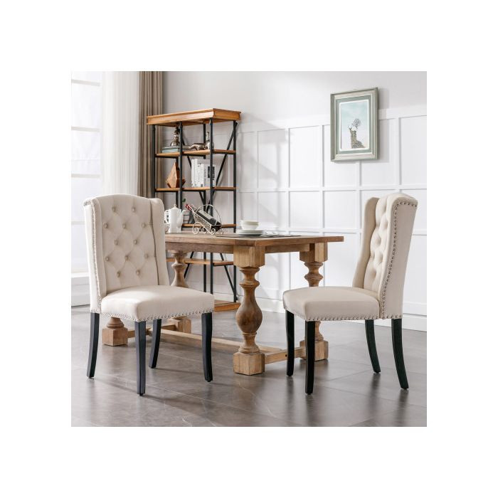 4er Set Esszimmerstühle MUVOE aus Beige Samt mit Massivholz Eiche Füßen - Bild 2