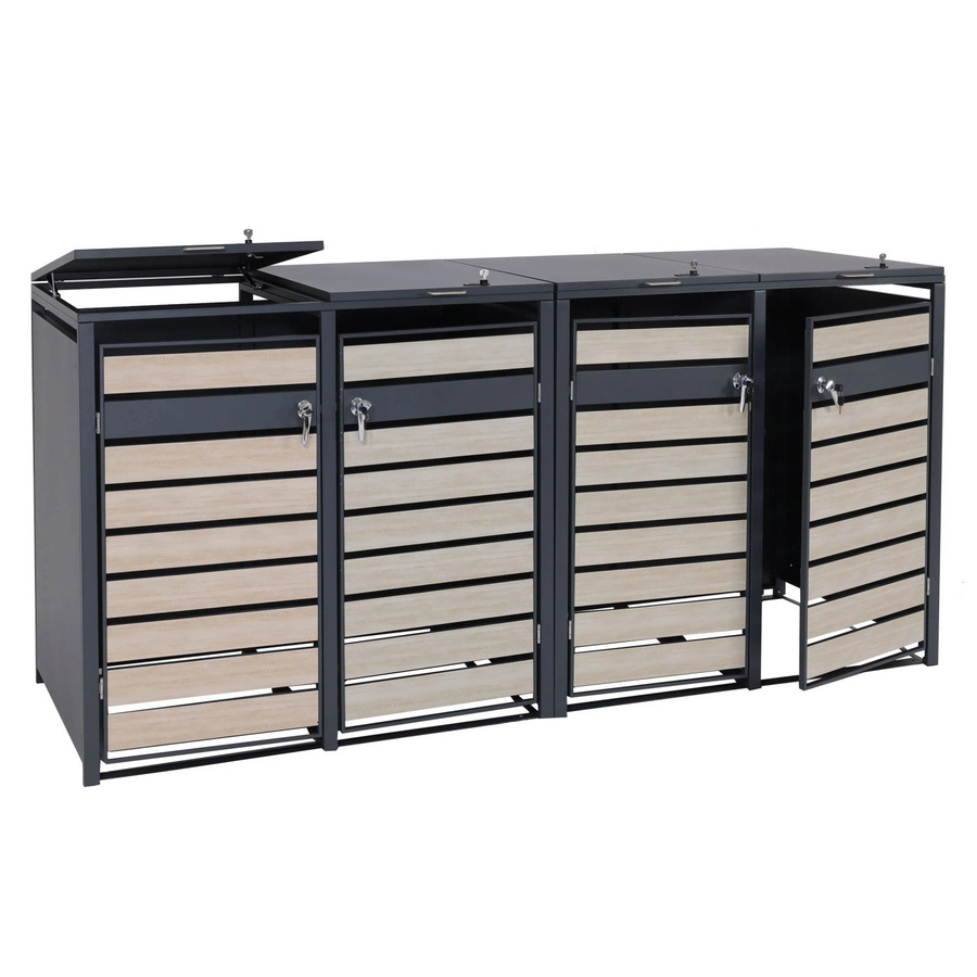 PROREGAL Mülltonnenbox XL aus verzinktem Stahl in Anthrazit mit Buche-Holzoptik Hellbraun, B/T/H: 284 x 117 x 98 cm - Bild 2