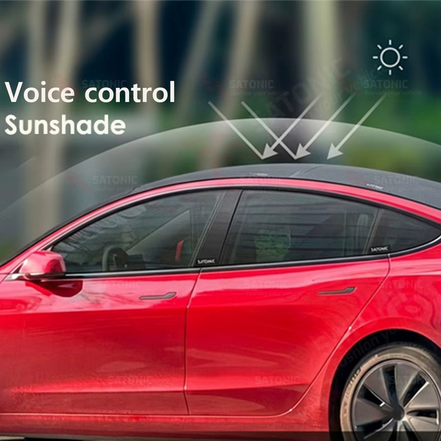 SATONIC Intelligente Elektrische Sonnenblende für Tesla Model 3 Highland mit Sprachsteuerung, Automatischer Dachsonnenblende als UV-Blocker für den Innenraumschutz, Schwarz - Bild 2