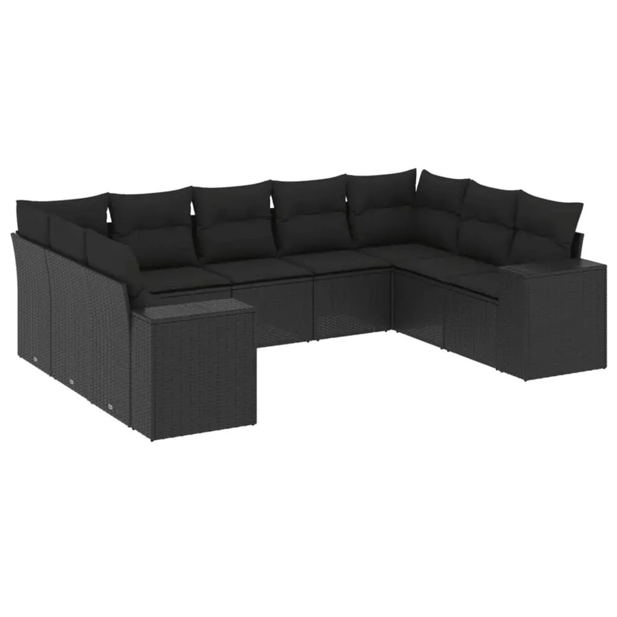 vidaXL 9-teilige Garten-Sofagarnitur in L-Form aus Poly-Rattan mit Kissen und Stauraum in Schwarz - Bild 2