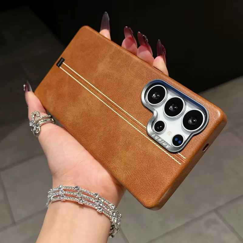 Vintage Leder Handyhülle mit MagSafe und Metallrahmen für Samsung Galaxy S25 S24 S23 Ultra Plus in Grün - Bild 2
