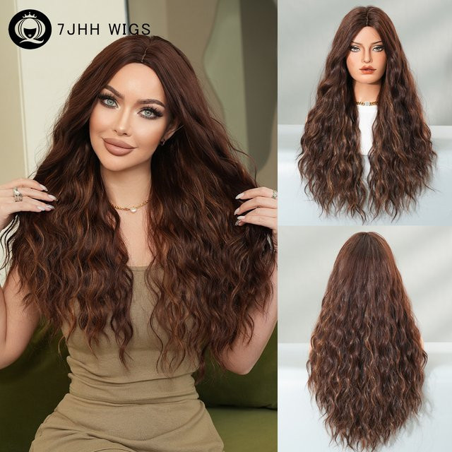 7JHH WIGS Perücke Lange Wasserwellen, Mokkabraun, Damen - Bild 1