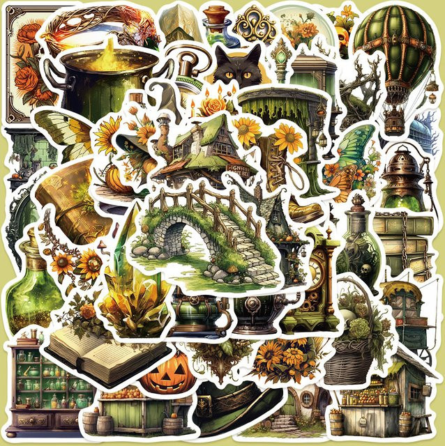 50-teiliges Jungle Magic Market Sticker-Set in Multicolor für Notizbücher, Laptops und iPads von RecordingYourLife Store - Bild 1