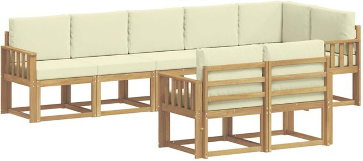 vidaXL Outdoor-Sofagarnitur aus Akazie mit 8-teiligem Set und Polstern in Weiß und Beige - Bild 1