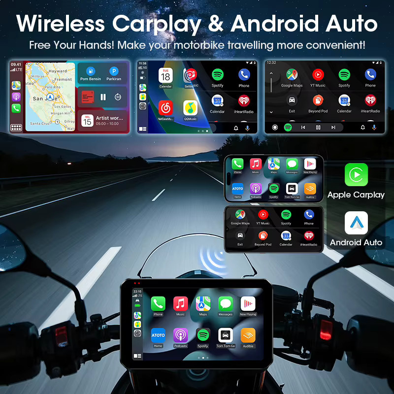 srnubi Tragbares 5-Zoll Motorrad-Navigationsgerät mit GPS, kabellosem CarPlay und Android Auto, Bluetooth, Moto-Monitor, TPMS-Unterstützung und IPX7 wasserdichtem Display in Schwarz - Bild 2