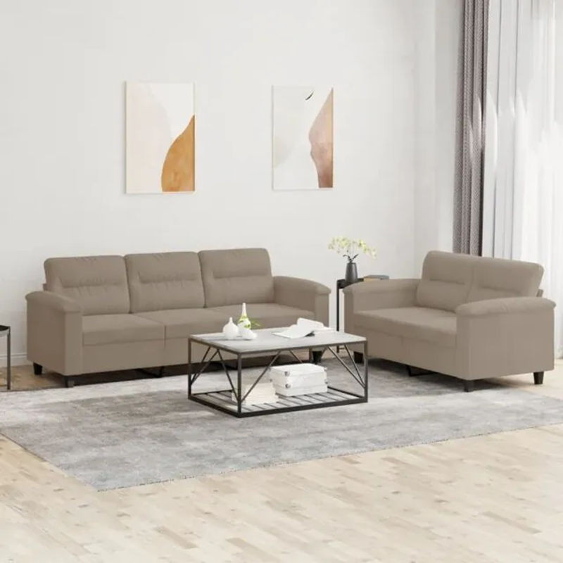 Modernes 2-tlg. Sofagarnitur mit Kissen aus Mikrofasergewebe von vidaxl in Taupe meliert - Bild 1