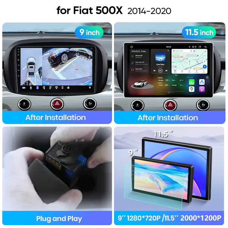 Junsun Android Auto Autoradio für Fiat 500X mit Wireless Apple CarPlay, 9.0 Zoll IPS Touchscreen, Bluetooth und Multimedia Videoplayer, Schwarz, 2 Din - Bild 3