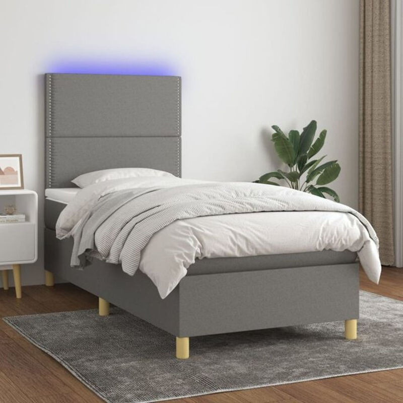 Vidaxl Boxspringbett mit Matratze in Dunkelgrau aus Stoff, B/T/H: 90 x 200 x 118 cm - Bild 1