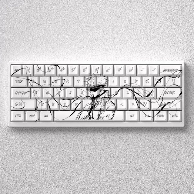 Gojo Satoru Anime PBT Tastenkappen im Dye-Sub-Verfahren für mechanische Tastaturen, 73 Tasten, Farben: Transparent und Weiß, kompatibel mit Layouts wie 61, 65, 68 sowie GK61 und Anne Pro 2 - Bild 1