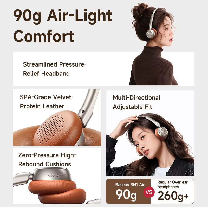 Baseus BH1 Air Kabellose Over-Ear-Kopfhörer mit Bluetooth 6.0 und ENC Geräuschunterdrückung in Silber - Bild 2