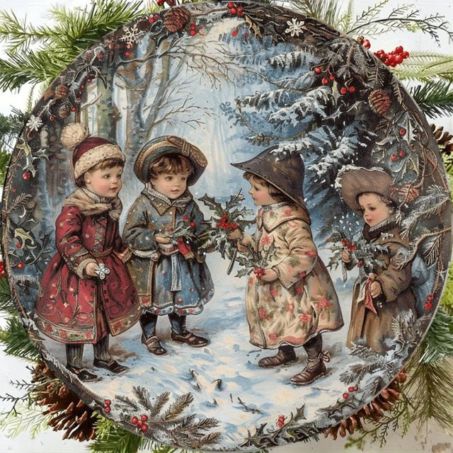 CIFBUY Viktorianisches Weihnachts-Wandschild aus Aluminium im Vintage-Stil, rundes Metallschild mit Schneeflocken-Design, Durchmesser: 20,3 cm, Mehrfarbig - Bild 1