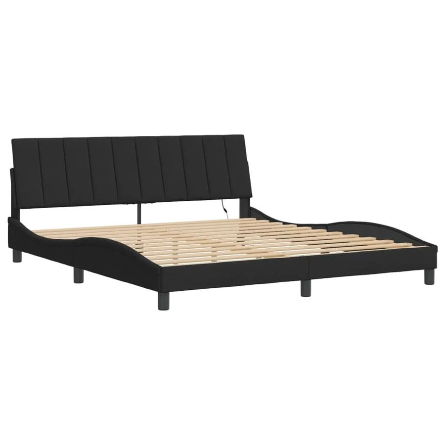 vidaXL Bettgestell Hanko in Schwarz mit LED-Unterbettbeleuchtung und USB-Ladeport aus Samt, B/T/H: 180 x 200 x 185 cm - Bild 2