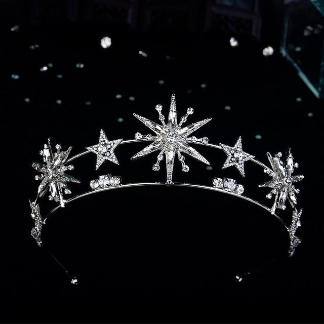 Wucifang Jewelry Diadem, 6-Punkt-Stern, Gold Farbe, Strass, Damen, 14cm - Bild 1