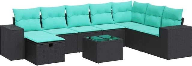 vidaXL 9-teilige Garten-Sofagarnitur aus Poly-Rattan mit Kissen in Schwarz - Bild 1