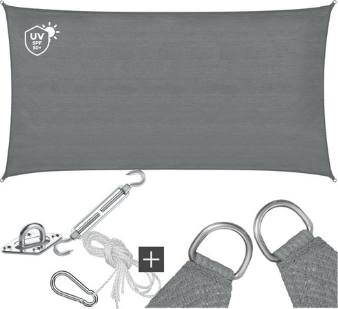 tectake Sonnensegel aus HDPE in Grau mit 87 % UV-Schutz, B/H: 200 x 400 cm