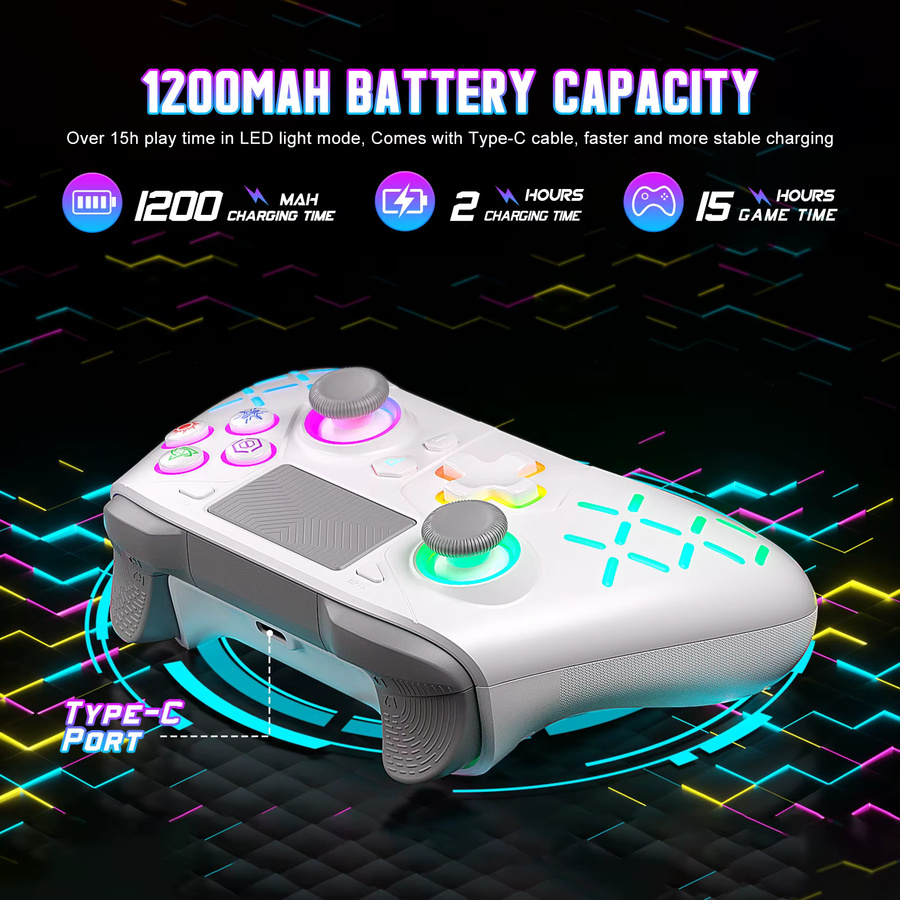 GAMROMBO Wireless Gamepad mit RGB Turbo, Dual Vibration und 6-Achsen-Gyro für PlayStation 5, PS4, PC, iOS und Nintendo Switch in Schwarz oder Weiß - Bild 5