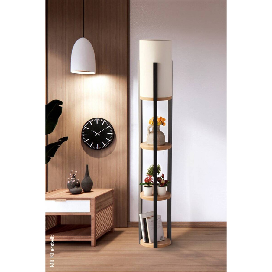 Opviq Stehlampe Circle in Schwarz und Natur mit Ring-Design, E27, B/T/H: 21 x 21 x 135 cm - Bild 2