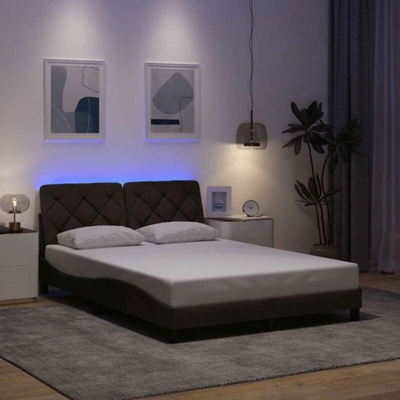 Modernes Polsterbett mit LED von vidaxl in Braun aus Stoff und Metall, B/T/H: 140 x 190 cm (ohne Matratze) - Bild 1