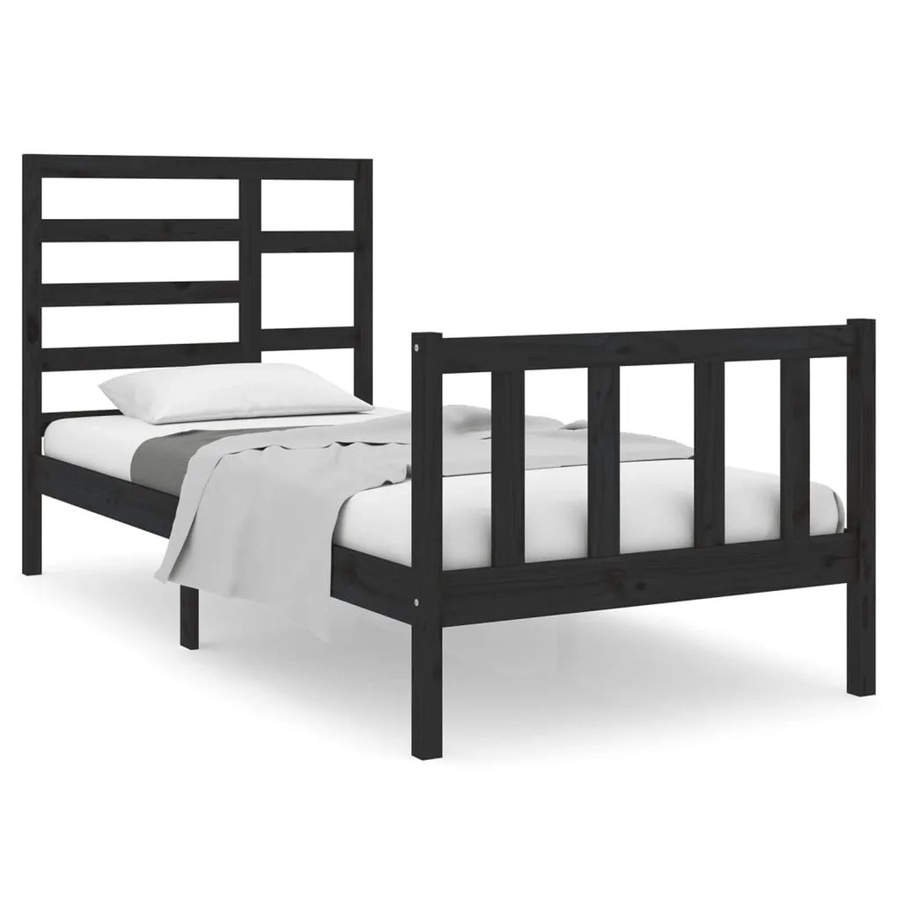 vidaXL Massivholzbett aus Kiefer Holz in Schwarz, Small Single Bett für Kinderzimmer, B/T: 75 x 190 cm - Bild 2