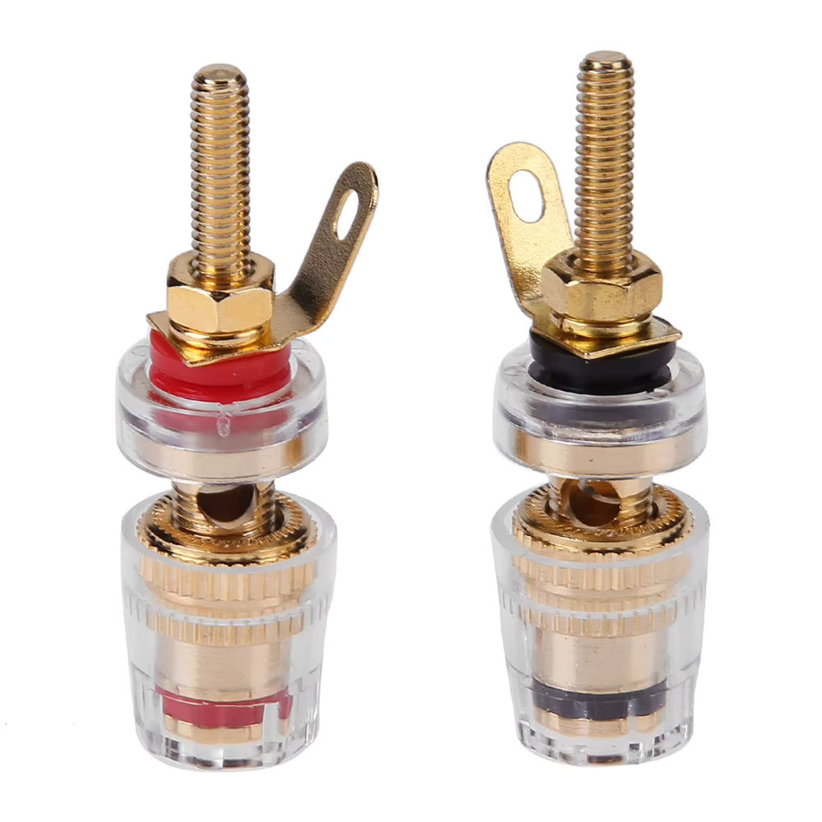 2er-Set vergoldete Lautsprecher-Anschlussklemmen aus Messing mit transparenter Hülle für Bananenstecker, 4mm - Bild 2