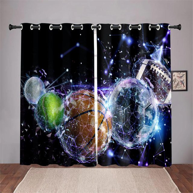 Yiran Furniture Fußball Vorhang für Kinderzimmer und Wohnzimmer, halbtransparent, mehrfarbig, B: 100 cm, H: 130 cm - Bild 1