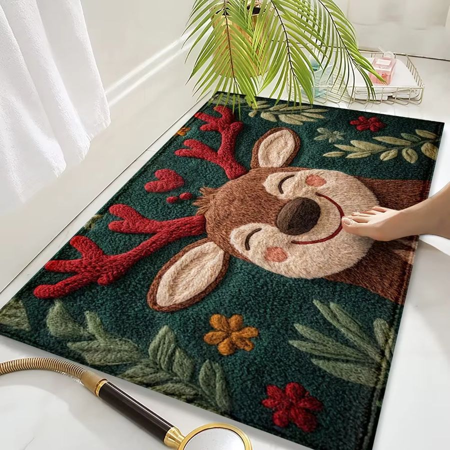 VIKAMA Weihnachts-Bodenmatte mit Elfen-Motiv, rutschfester und wasserabsorbierender Teppich für das Badezimmer und die Heimdekoration - Bild 4