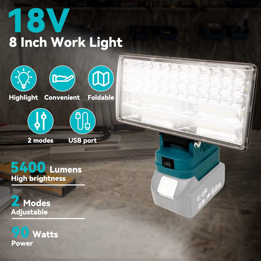 Makita LED-Arbeitsleuchte mit 2 USB-Ladeanschlüssen für 18 V Li-Ionen-Akkus, schwarzer LED-Scheinwerfer für Camping und Outdoor-Einsätze - Bild 3