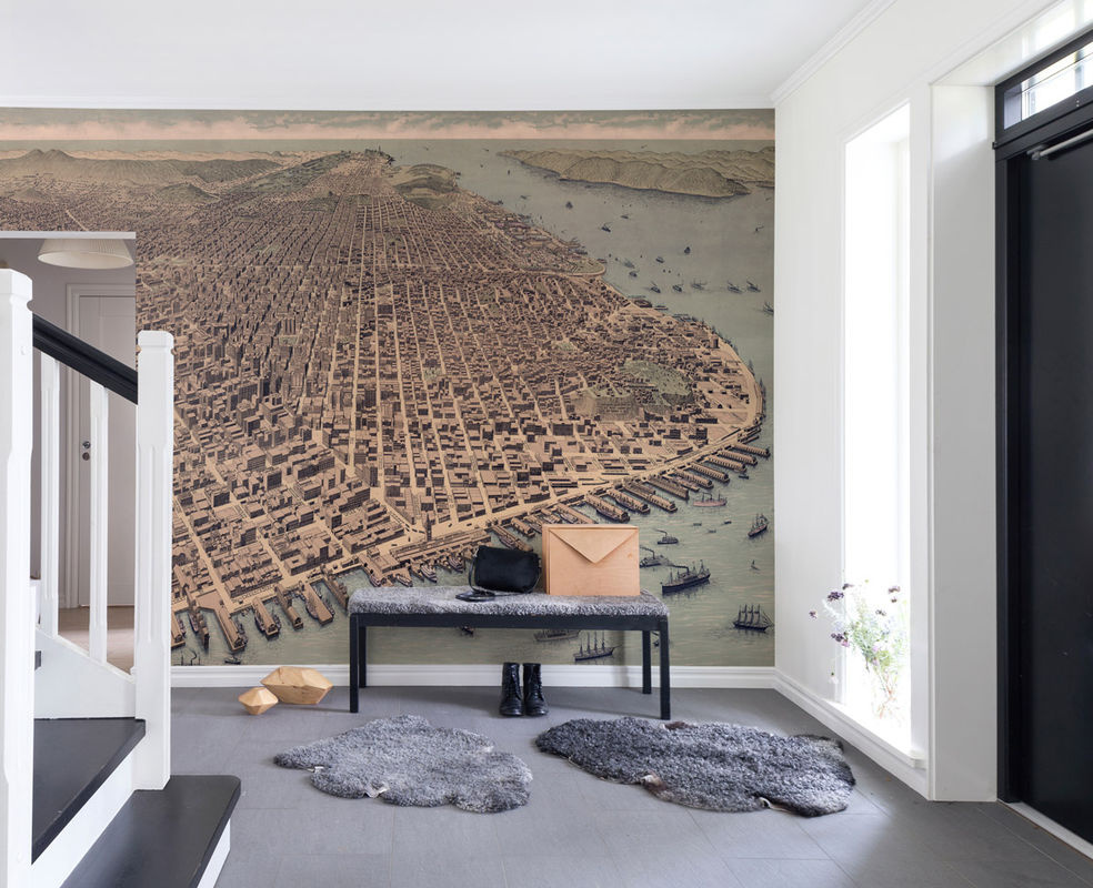 Rebel Walls Mural A City Rises Wandtattoo im Vintage-Stil mit Stadtkarte, Mehrfarbig, B: 405 cm, H: 270 cm - Bild 2