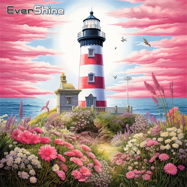 EverShine DIY Diamantmalerei Leuchtturm Landschaft Meer Motiv als Strass Wandkunst in Mehrfarbig - Bild 1