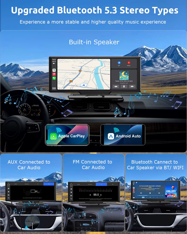 ESSGOO 4K Dash Cam mit 10,26 Zoll Touchscreen, 64G, Dual Objektiv, Bluetooth, WiFi, CarPlay und Android Auto, Schwarz - Bild 5