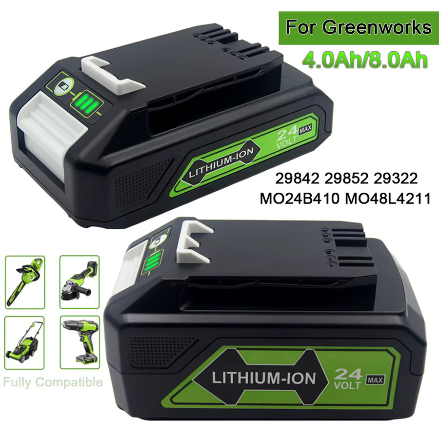 Greenworks G24B2 Lithium-Ionen-Ersatzakku 24V mit 8,0 Ah oder 4,0 Ah in Schwarz für alle Greenworks 24V-Werkzeuge - Bild 4