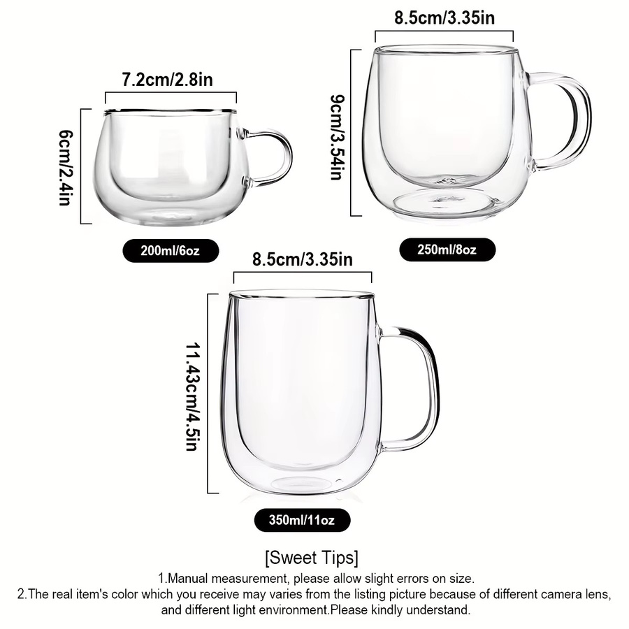 Leeseph 2er-Pack doppelwandige Kaffeetassen aus Glas mit Griff, transparent - Bild 2