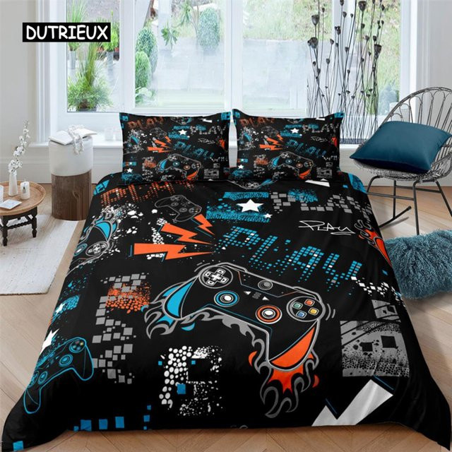3-teiliges Gamer Bettwäsche-Set von Binchi Outdoor Product in Schwarz mit Motiv Fahrzeugen, bestehend aus Bettbezug und Kissenbezügen aus Polyester, Breite: 180 cm, Höhe: 210 cm - Bild 1