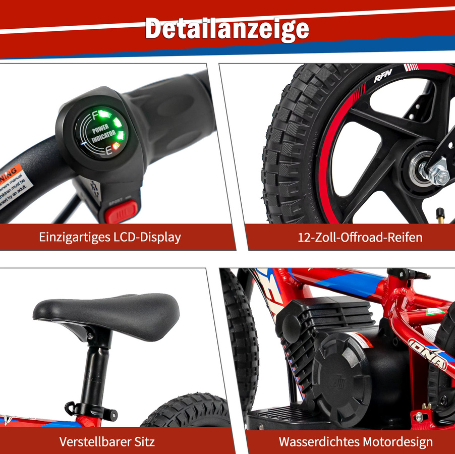 Sinaopus 12-Zoll Kinder-E-Motorrad in Mehrfarbig – 24V 64,2Wh 100W All-Terrain Elektro-Dirtbike für Jungen und Mädchen mit 13 km/h Geschwindigkeitsbegrenzung für Kinder ab 3 Jahren - Bild 5