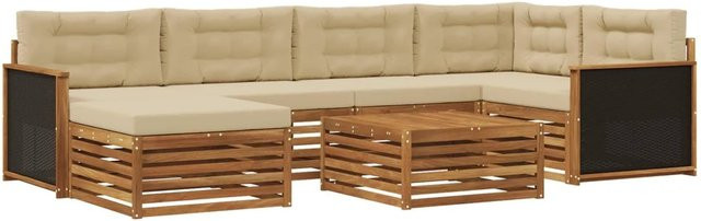 vidaXL Outdoor-Sofagarnitur in L-Form aus Akazienholz mit 7 Kissen in Natur und Beige - Bild 1
