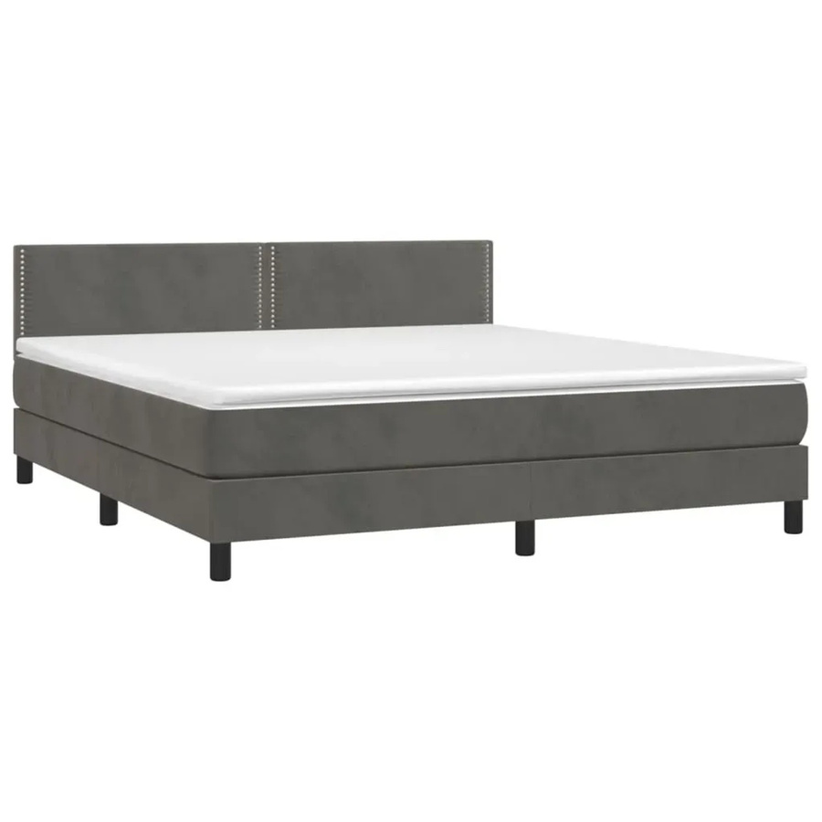vidaXL Boxspringbett mit Matratze in Dunkelgrau aus Samt mit LED-Unterbettbeleuchtung und USB-Ladeanschluss, B/T/H: 160 x 200 x 78 cm - Bild 2