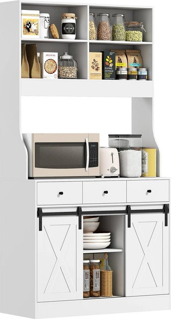 HOMCOM Küchenschrank mit Schiebetüren in Weiß, B/T/H: 40 x 93,5 x 180 cm - Bild 1
