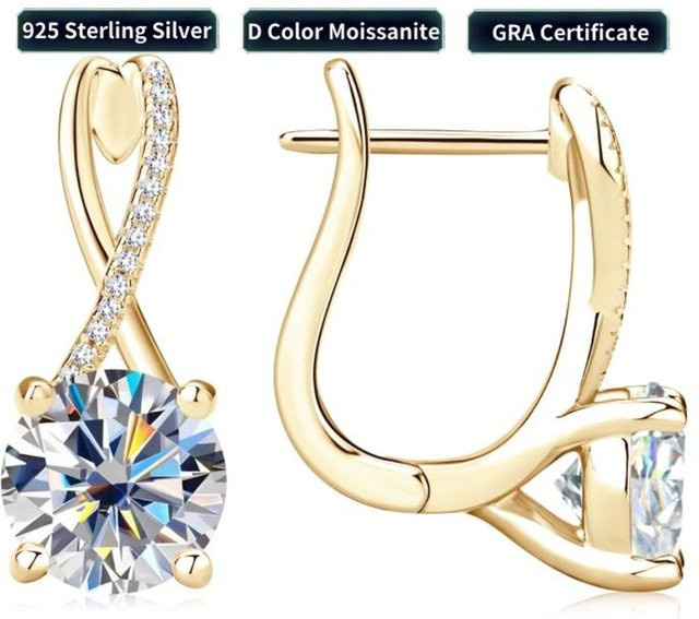 BIJOX STORY Ohrringe, 925 Silber, Gold, Moissanit, Damen - Bild 1