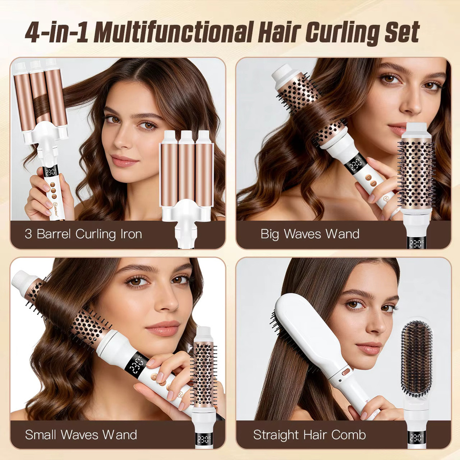 Hatteker 4-in-1 Dreifach-Lockenstab, Haarstyling-Werkzeug - Bild 2