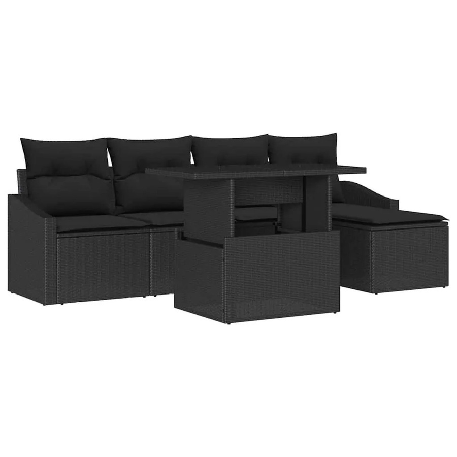 vidaXL Garten-Sofa-Set mit Kissen, 6-teilig, Schwarz - Bild 2
