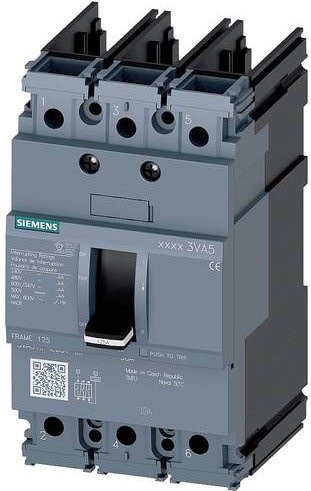 Siemens 3VA5110-5ED31-1AA0 Leistungsschalter in Grau mit einem Einstellbereich von 100-100A und einer maximalen Schaltspannung von 277 V/AC - Bild 1