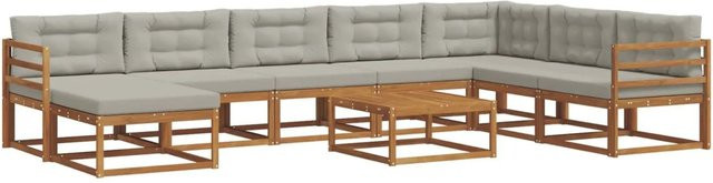 vidaXL Outdoor-Sofagarnitur 9-teilig aus Akazienholz mit Kissen in Natur und Hellgrau - Bild 1